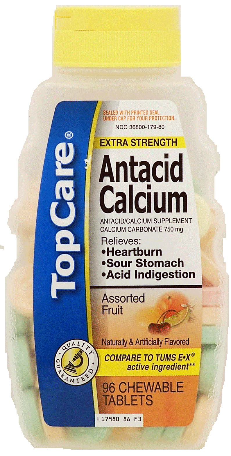 Top Care  antacid calcium relieves heartburn, sour stomach, and acid indigestion, chewable, assorted fruit flavors Full-Size Picture